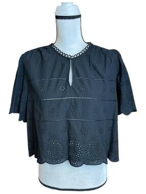 Caroline Constas black eyelet scalloped top medium